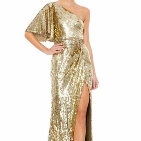Mac Duggal Dresses & Skirts - Mac Duggal Gold One-Shoulder Sequin Column Gown